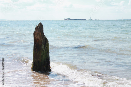 Eroded post on the beach