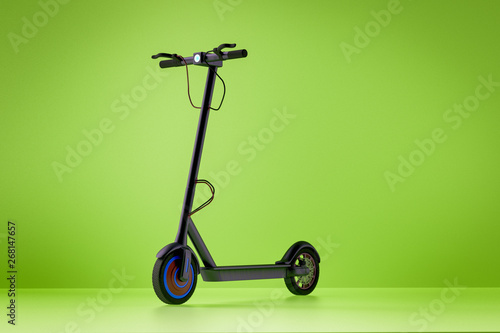 Electric scooter in a green room (3d rendering)