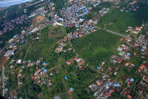 the view of the Tangerang area seen from the window of an airplane in space