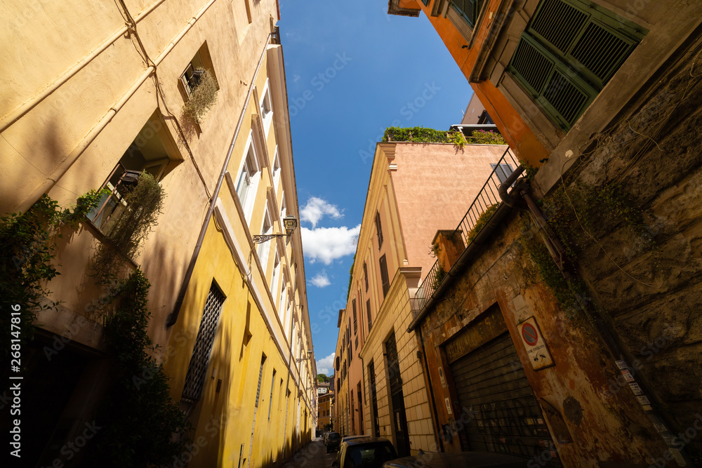 Italian streets. Old specific buildings under the sunlight