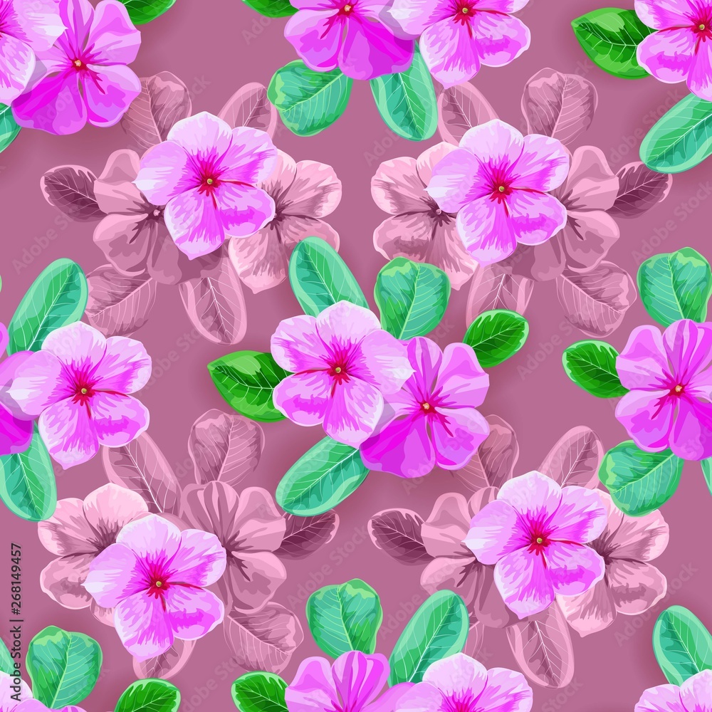 Flower seamless pattern with roseus -vector