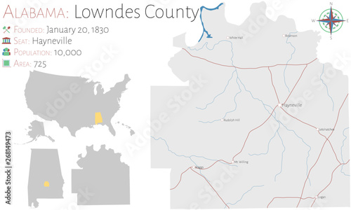 Large and detailed map of Lowndes county in Alabama  USA