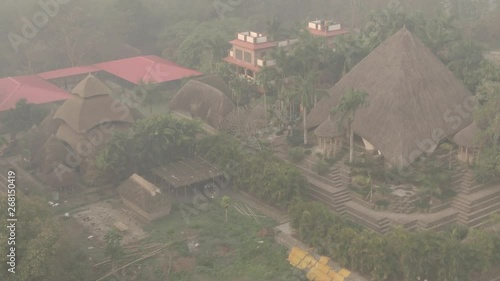 Traditional India eco-building school. Mayapur, India. 4k aerial ungraded photo