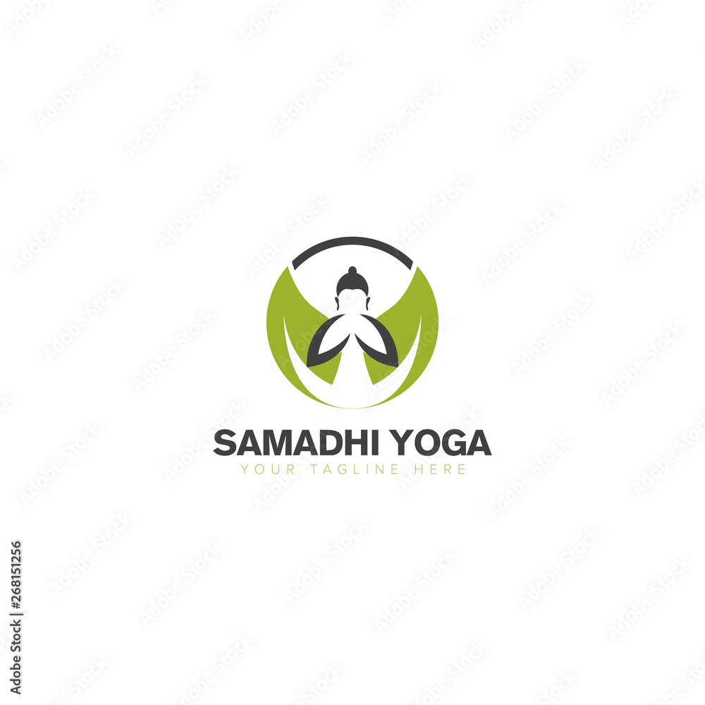 Buddha Yoga with Leaf Logo Design Buddha Yoga with Leaf Logo Design