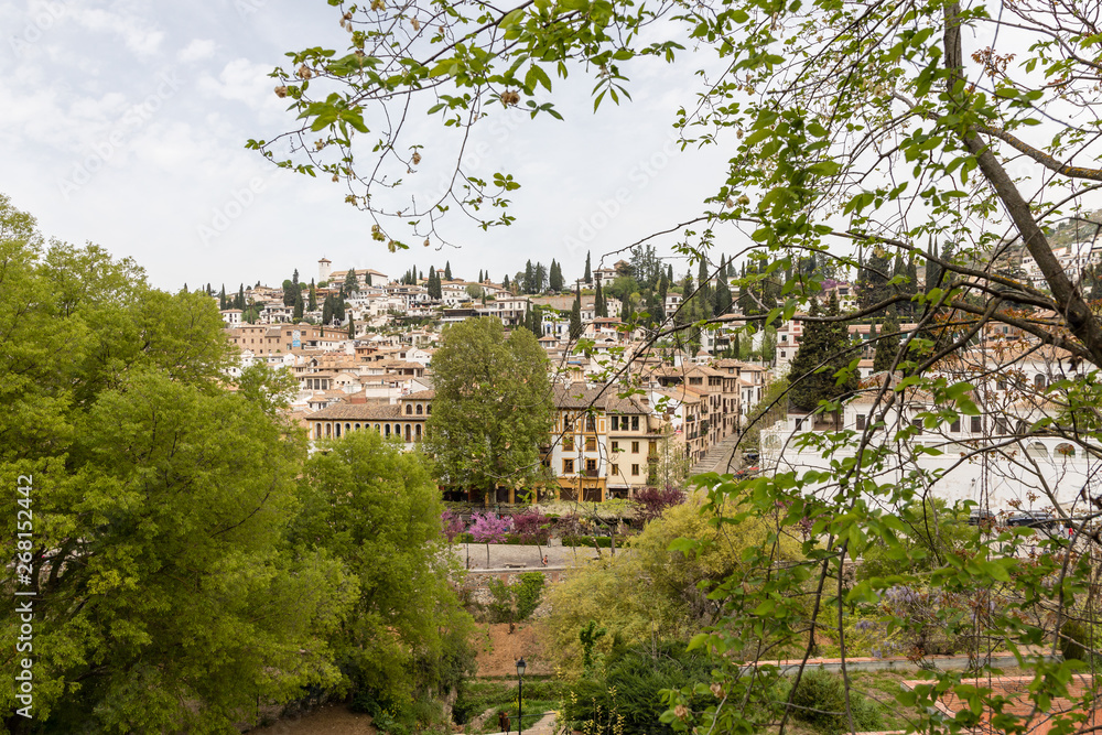 Free transit areas in the outdoor gardens of the Alhambra in Granada, Spain