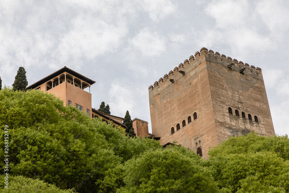 Free transit areas in the outdoor gardens of the Alhambra in Granada, Spain Free transit areas in the outdoor gardens of the Alhambra in Granada, Spain