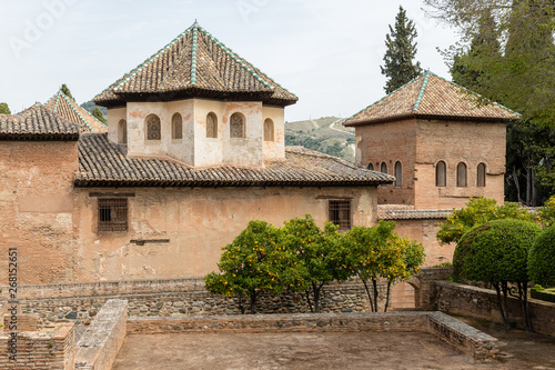 Free transit areas in the outdoor gardens of the Alhambra in Granada, Spain
