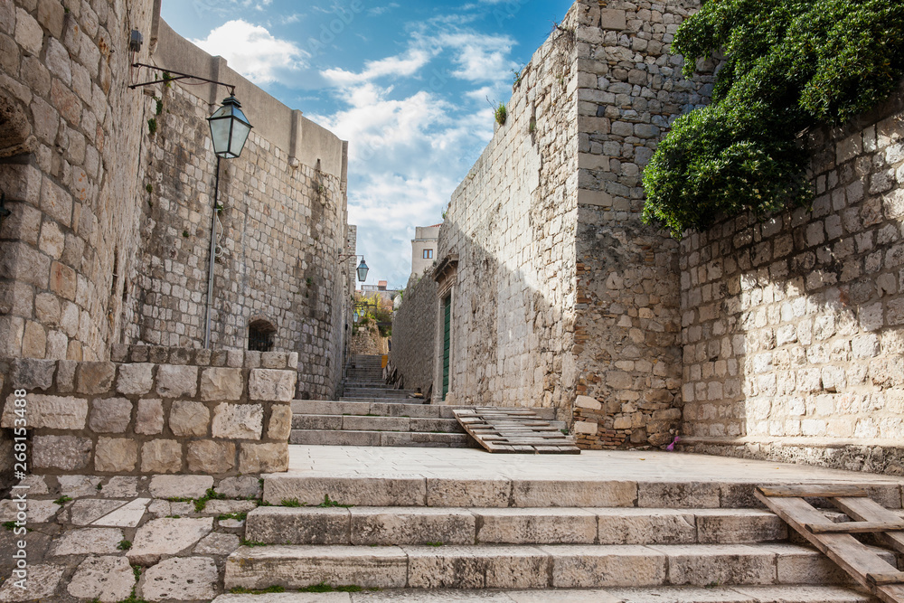 The beautiful alleys at the walled old town of Dubrovnik