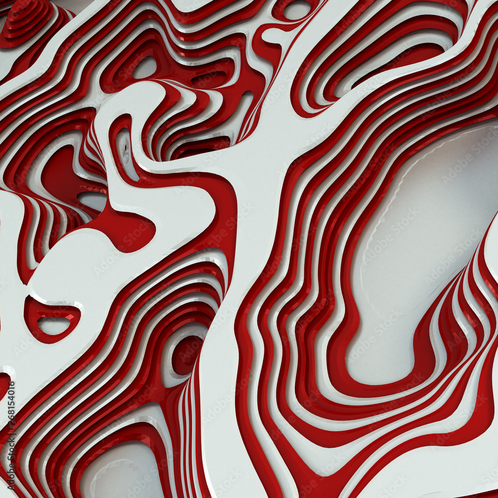 Obraz premium Red abstract relief line background. 3d illustration, 3d rendering.