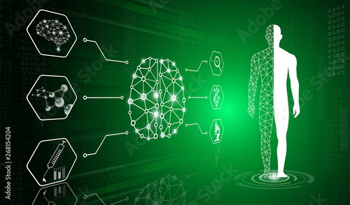 abstract background technology concept in green light,human body heal,technology modern medical science in future and global international medical with tests analysis clone DNA human