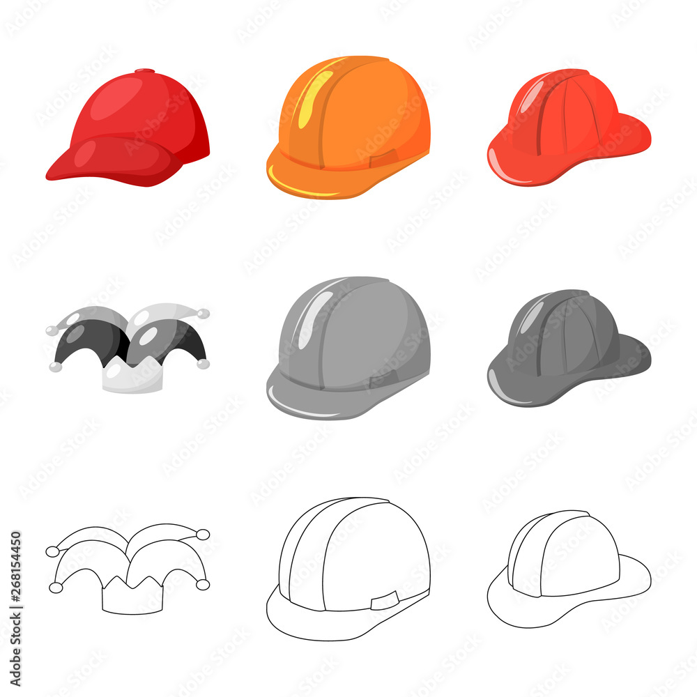 Isolated object of clothing and cap icon. Collection of clothing and beret vector icon for stock. Isolated object of clothing and cap icon. Collection of clothing and beret vector icon for stock.