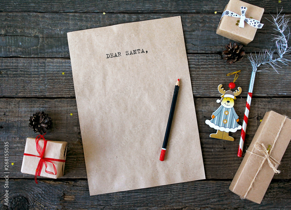 Obraz premium text dear santa letter rustic