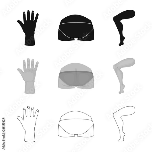 Vector illustration of body and part logo. Set of body and anatomy stock symbol for web.