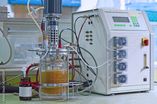 Ethanol production in laboratory fermentor or fermenter photo