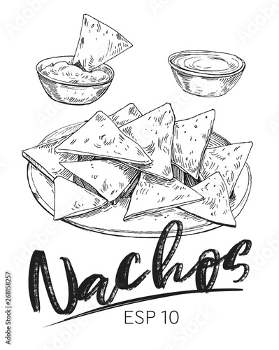 Sketch of nachos. Hand drawn illustration converted to vector