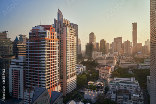 cityscape view in bangkok on sunshine light in morning