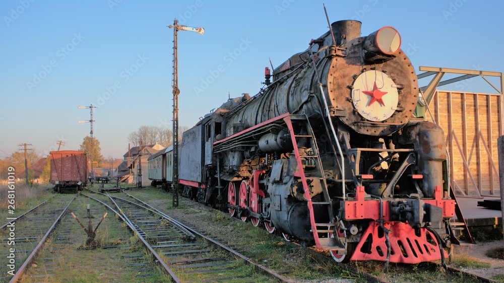 Naklejka premium steam locomotive on the station