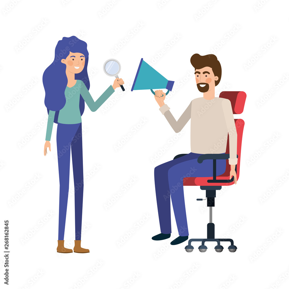 couple with sitting in office chair avatar character couple with sitting in office chair avatar character