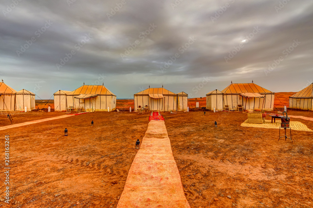 Camping site with tents in the Sahara Desert Camping site with tents in the Sahara Desert