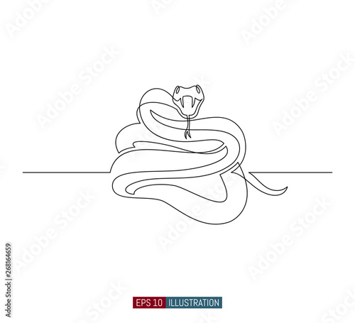 Continuous line drawing of snake. Template for your design works. Vector illustration.