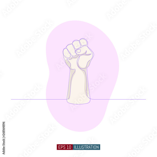 Continuous line drawing of isolated fist hand. Revolution, protest, freedom, fight or power symbol. Template for your design works. Vector illustration.