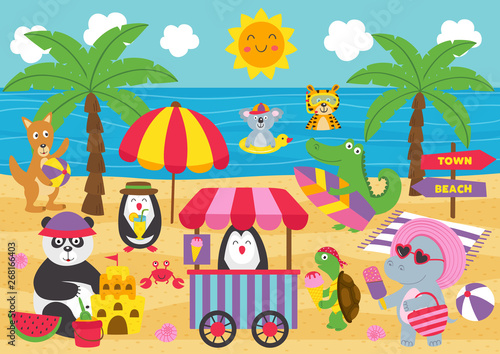 animals relax on the beach  - vector illustration  eps