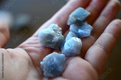 Set of 5 Blue Calcite healing Crystals. Raw, natural chunky blue calcite, soapy texture. Small pastel blue crystal for throat chakra calming. Beautiful blue witches crystal. 