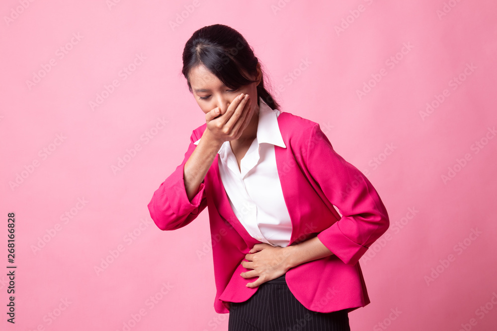 Young Asian woman got stomachache about to vomit. Young Asian woman got stomachache about to vomit.