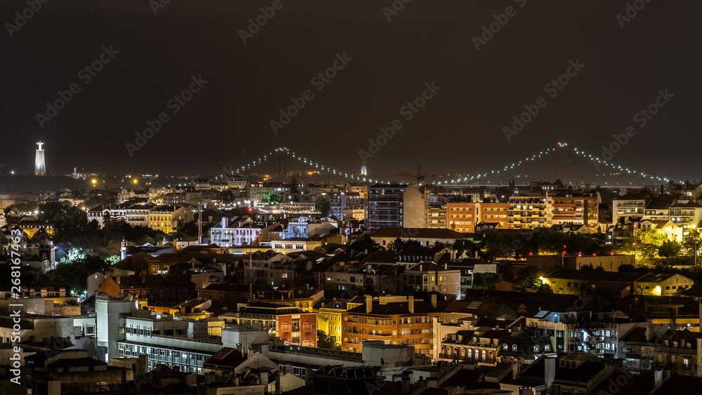 Rooftop View of Lisbon City at Night