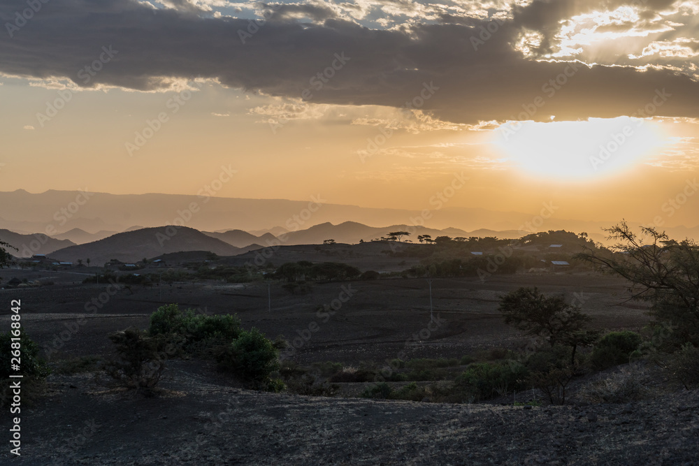 sunset in the highlands of Lalibela, Ethiopia