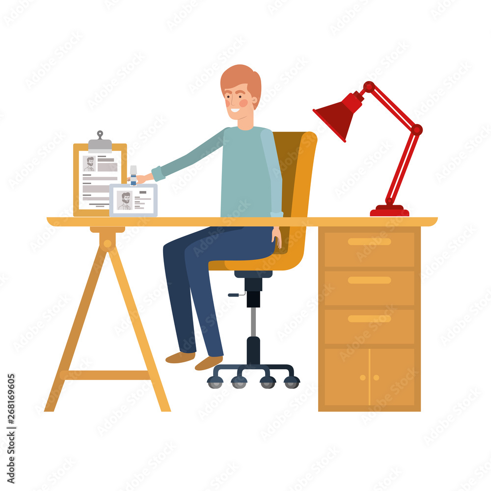 man sitting in the work office with white background man sitting in the work office with white background
