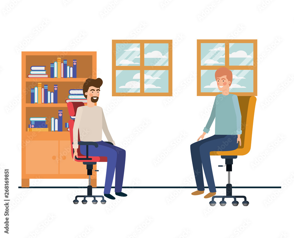 men sitting in the work office with white background men sitting in the work office with white background