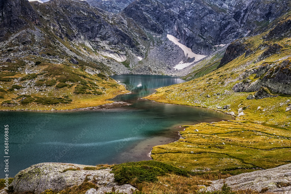 The landscape of part a beautiful mountain lake in the Rila mountain