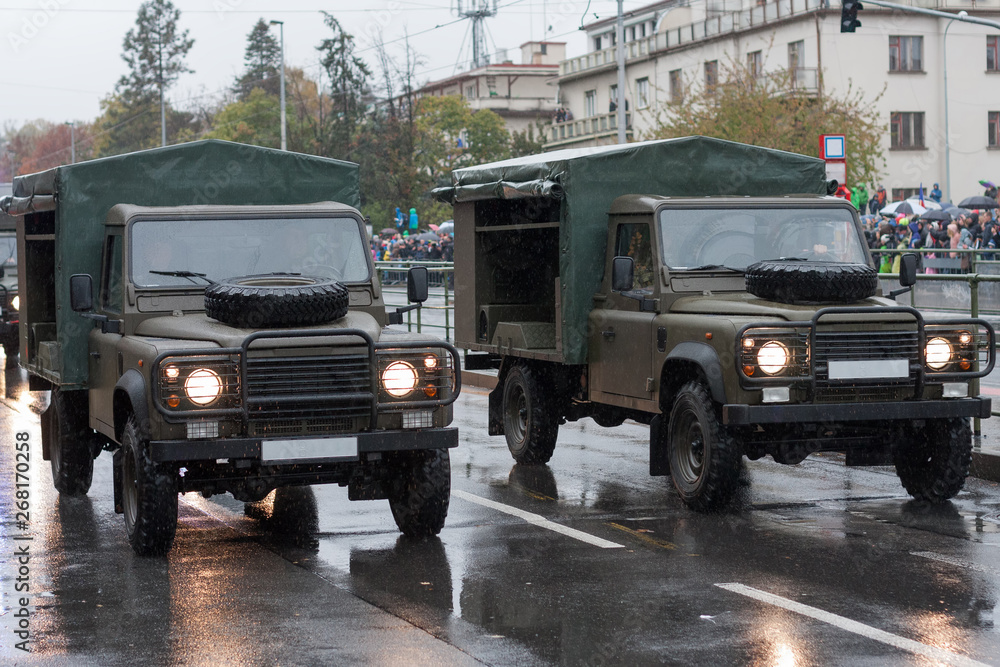 Armour off road vehicle on military parade  in Prague, Czech Republic