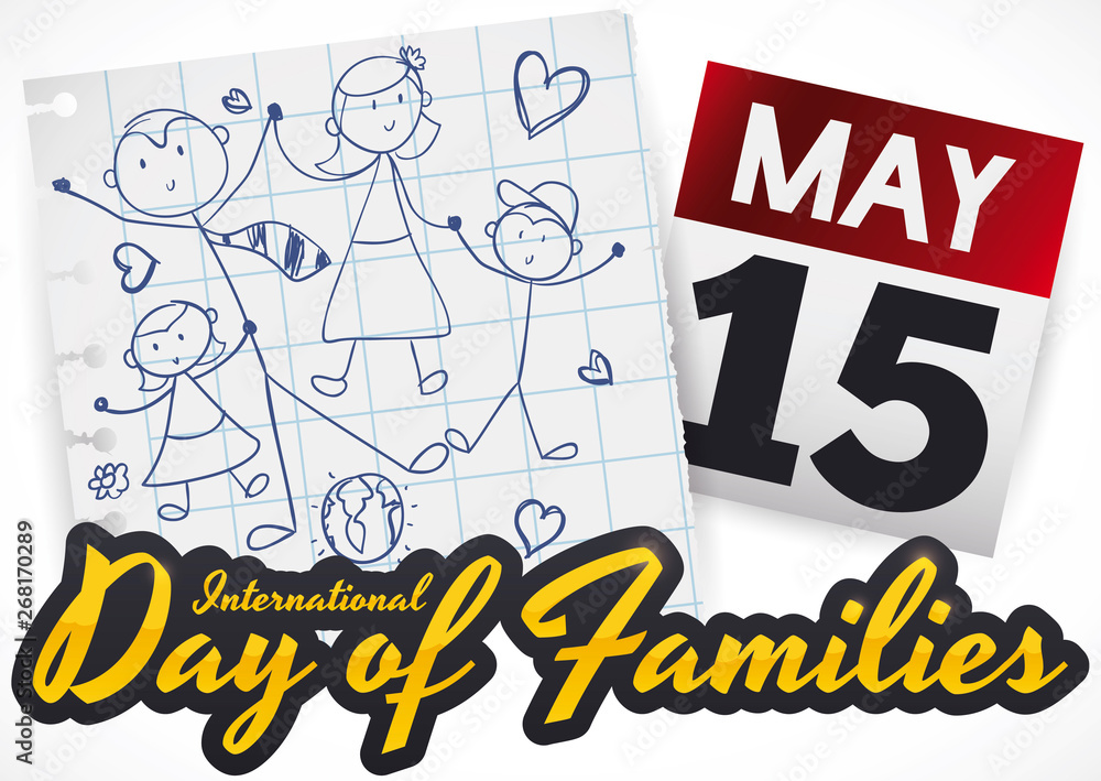 Cute Family Drawing and Calendar to Celebrate Day of Families, Vector ...
