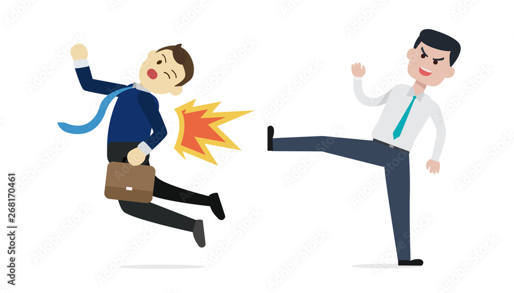 Manager Businessman kick a employee out vector illustration.Get out businessman concept.Business betray situation. Manager Businessman kick a employee out vector illustration.Get out businessman concept.Business betray situation.