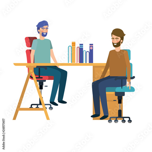 men sitting in the work office with white background