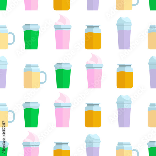 Colorful seamless pattern of smoothies Superfoods and health or detox diet food concept in flat style