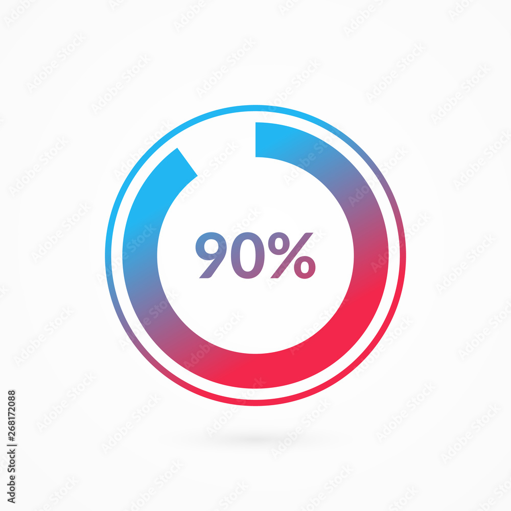 90 percent blue and red gradient pie chart sign. Percentage vector infographic symbol. Circle diagram isolated, illustration for business, download, web icon, design 90 percent blue and red gradient pie chart sign. Percentage vector infographic symbol. Circle diagram isolated, illustration for business, download, web icon, design