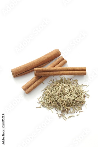 Cinnamon, rosemary needles