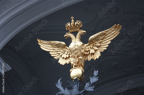  coat of arms with two-headed eagle and crown on the gate in St. Petersburg 