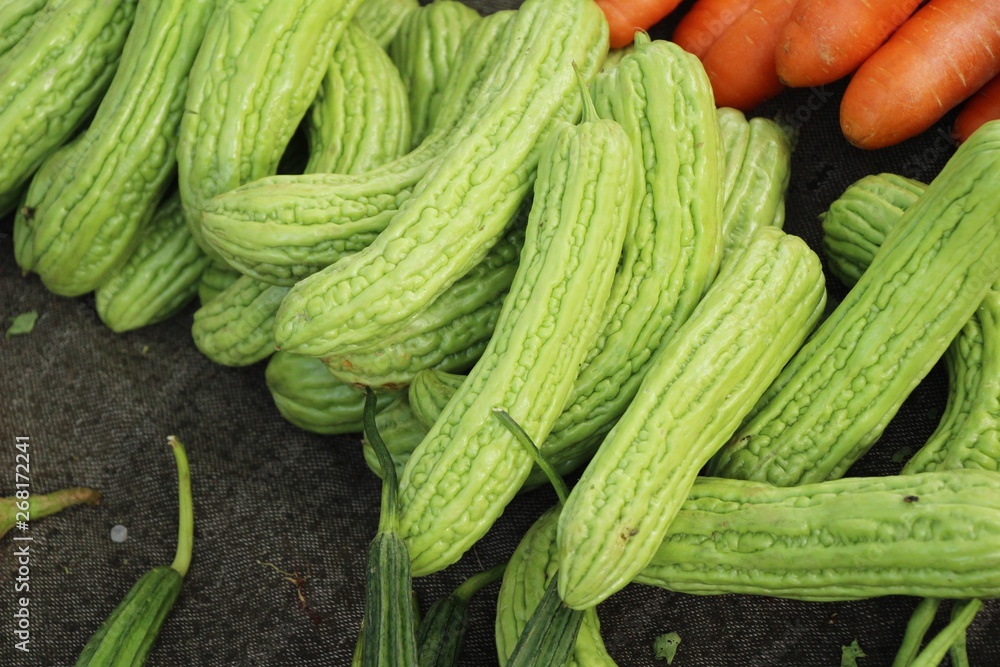 Bitter melon gourd for cooking in market Bitter melon gourd for cooking in market