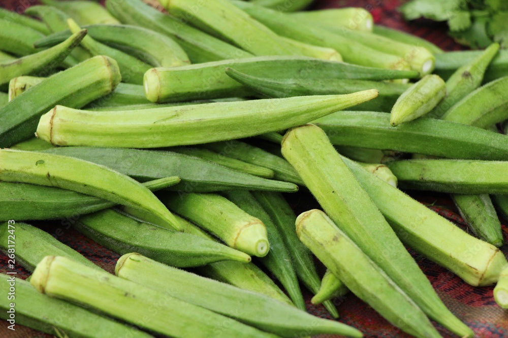 Fresh okra for cooking at street food Fresh okra for cooking at street food