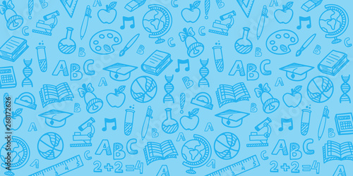 Back to School banner with hand draw doodle background. Vector illustration.