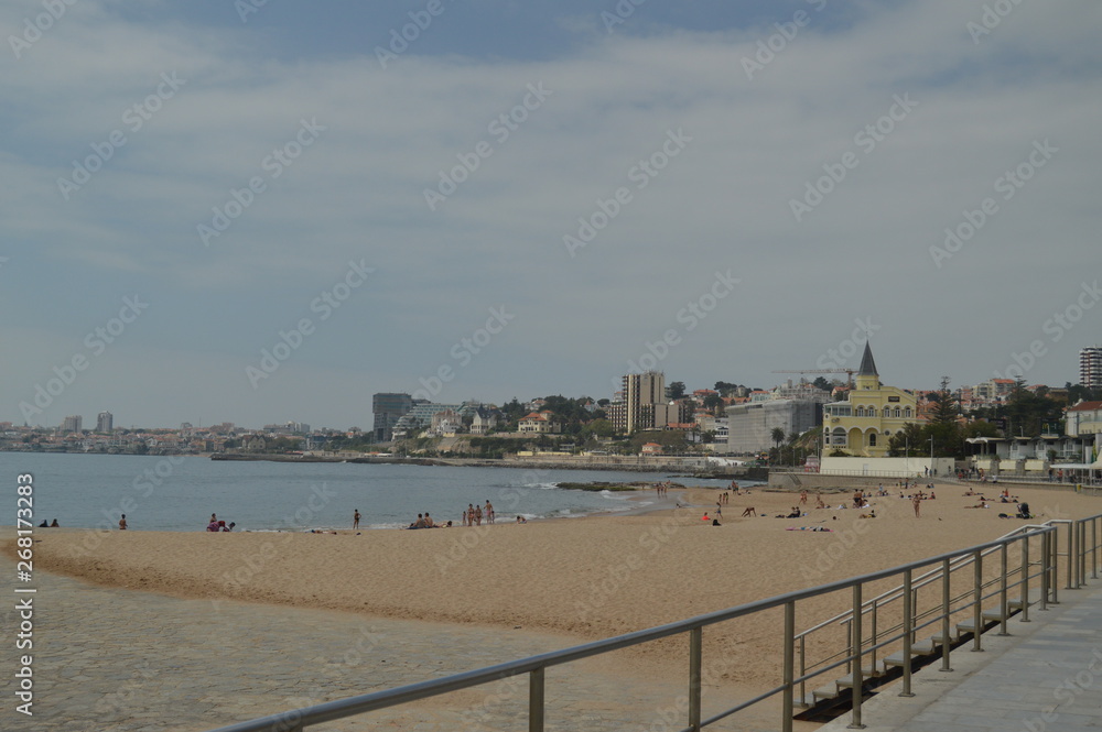 April 15, 2014. Estoril, Cascais, Sintra, Lisbon, Portugal. Bathers On The Beach Of Poca On The Coast Of Estoril. Travel, Nature, Landscape.