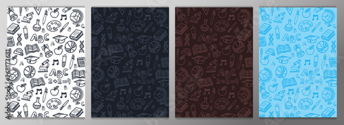 Set of Back to School banners with hand draw doodle background. Vector illustration.