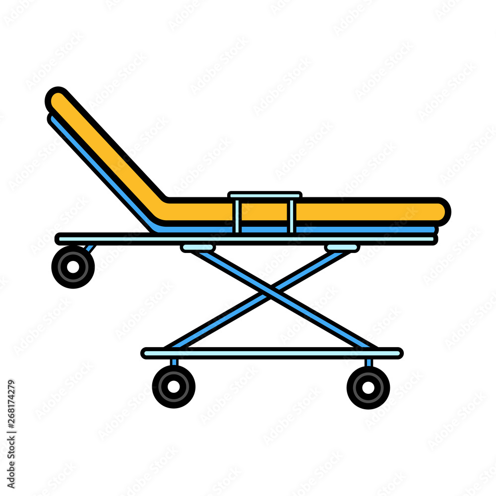 Medical resuscitation ambulance wheelchair for transportation of patients, bed with wheels in the hospital, simple icon on a white background. Vector illustration Medical resuscitation ambulance wheelchair for transportation of patients, bed with wheels in the hospital, simple icon on a white background. Vector illustration