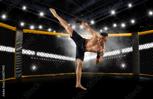 MMA fighter practicing kicks