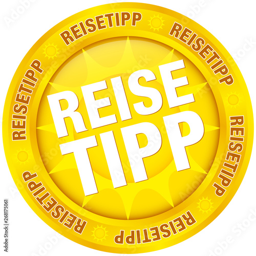 Button "Reisetipp" Sonne Gelb