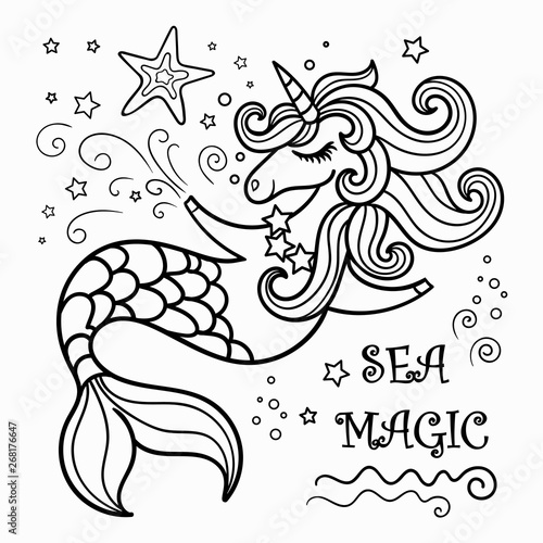 cute mermaid unicorn, coloring book